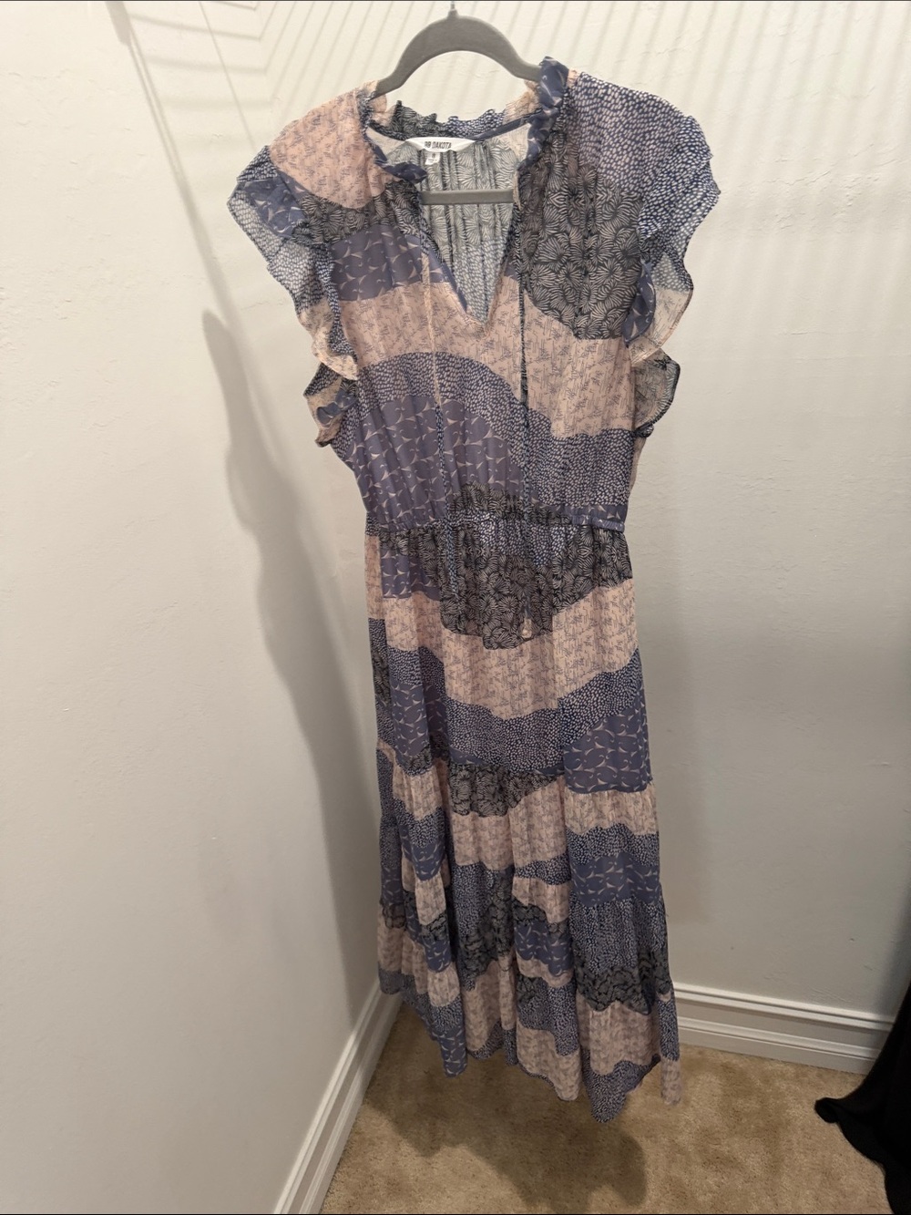 BB Dakota Blue and Cream Mixed-Print Maxi Dress